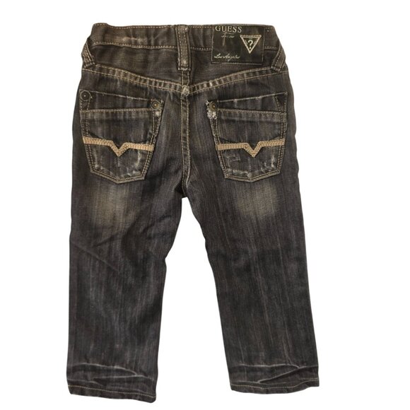 Guess Premium Cliff Relaxed Boot Jeans Toddler Boys Sz 2T Dark Distress Studded - Picture 2 of 8